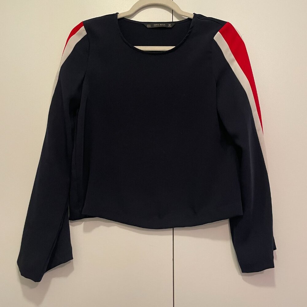 Zara basic blue red and white striped shirt